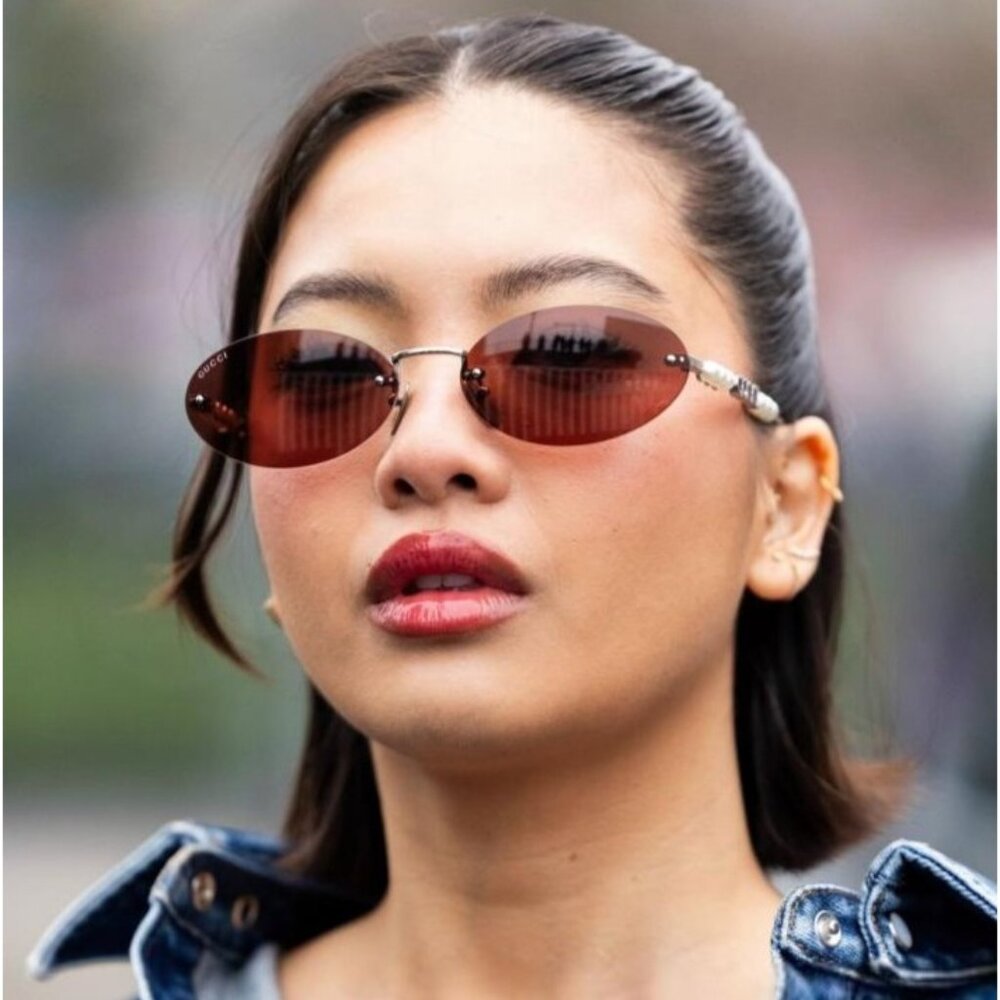 NEW GUCCI SUNGLASSES SILVER WOMEN OVAL EYEWEAR GUCCI GG1922S 002 - Picture 2 of 14
